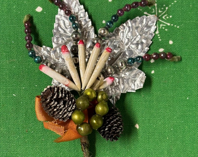 Vintage Candles, Pinecone, Mercury Beads Christmas Corsage Craft or Package Tie: Japan