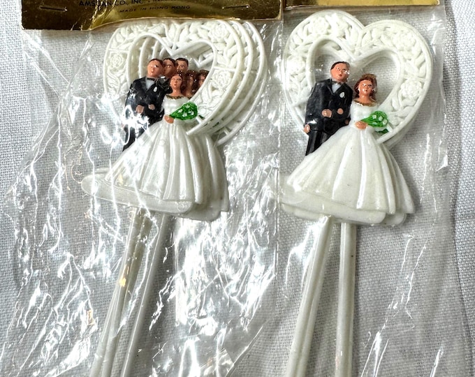 Vintage MCM Wedding Couple Cupcake Picks - AMSCAN NOS - Set of 8