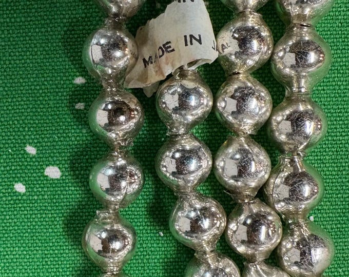 Vintage Silver Mercury Glass Bead Garland: 42 Inches, Made in Japan