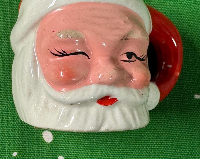 Vintage Small Ceramic Winking Santa Mug: Not Marked, 1950s Ceramic Christmas Decorations