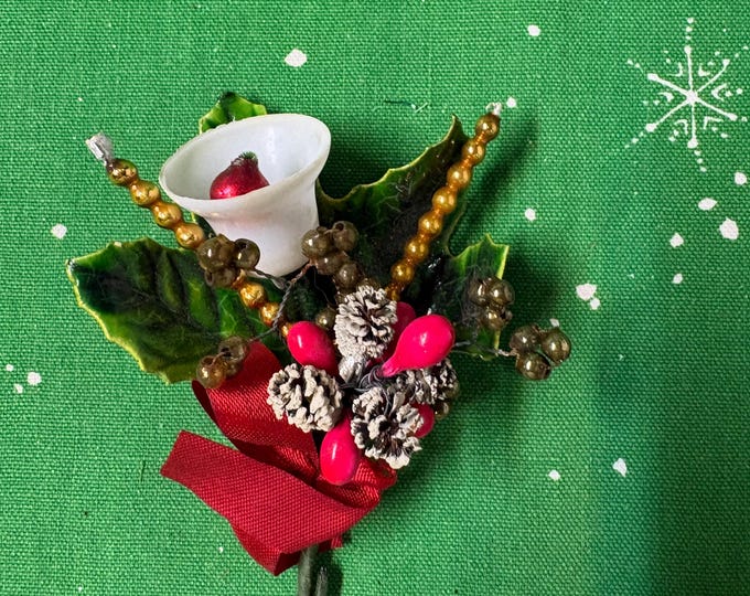 Vintage Bell, Mercury BeadsPicks and Pinecones Christmas Corsage Craft or Package Tie: Japan