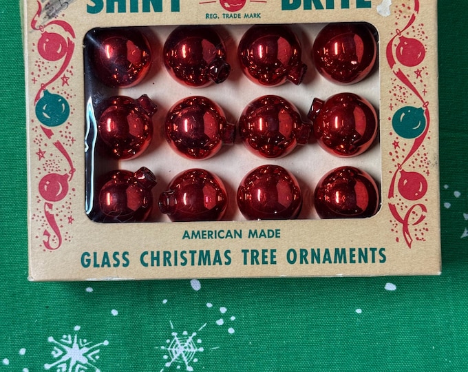Vintage Shiny Brite Red Christmas Ornaments: 1 1/4 Inch, Set of 12, 1963