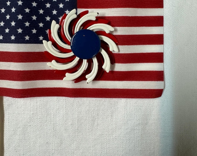Vintage Enamel Metal Red White and Blue Swirl Pin: 1960