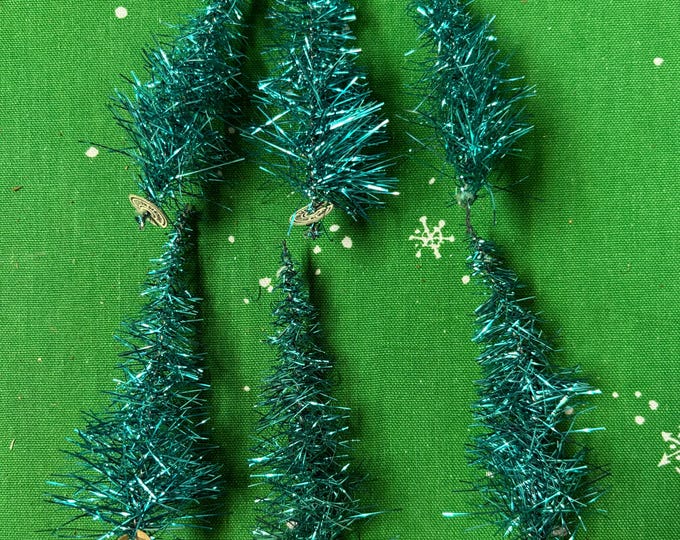Vintage NOS 6 Aqua Christmas Tinsel Picks: West Germany, 4”