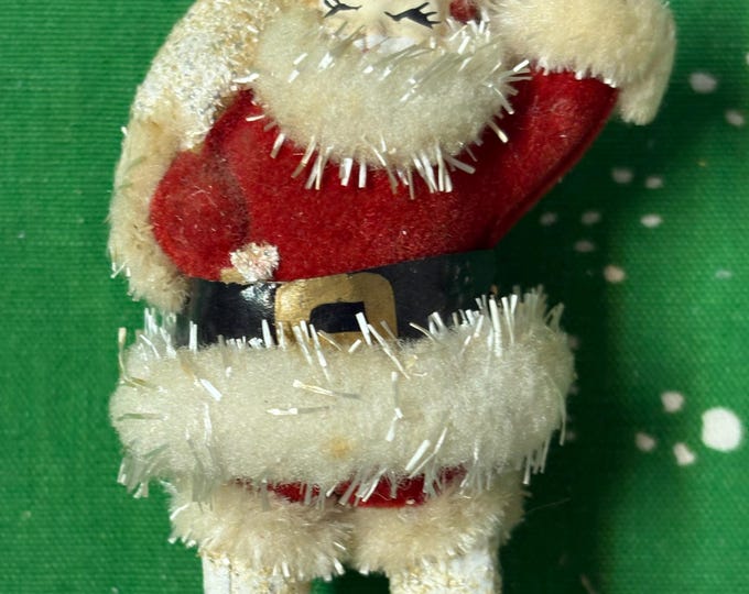 Vintage Putz Santa Ornament: Stands, Cotton Face, Velveteen outfit