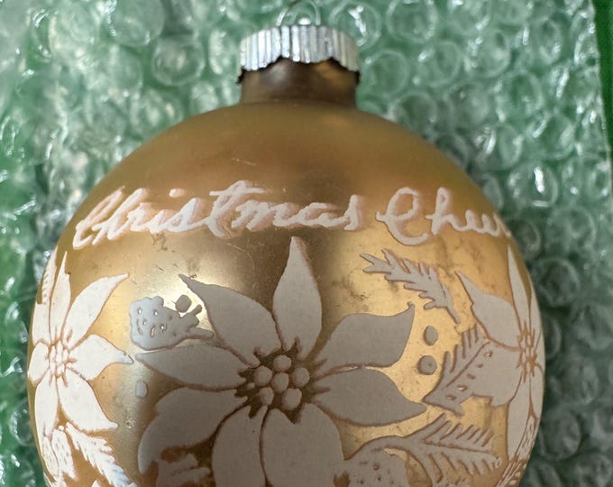Vintage Shiny Brite Stenciled Christmas Cheers Ornament:          3 inches, 1950, Made In USA