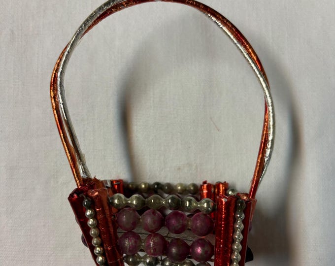 Vintage Red Mercury Glass Bead Basket: 1950