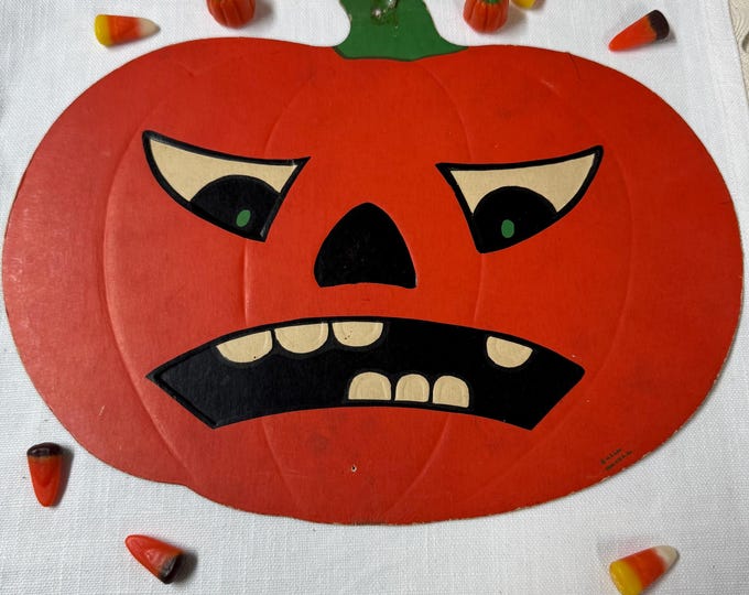 Vintage H.E. Luhrs Halloween Die Cut Pumpkin Decoration: Made in USA