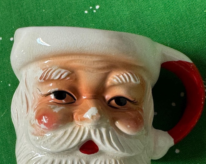 Vintage Large Santa Ceramic Mug: 1950, Japan, 3”