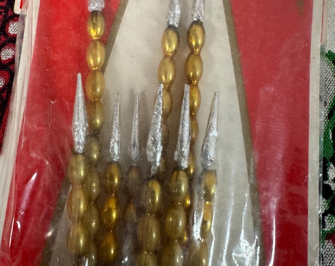 Vintage NOS Shiny Brite Gold Glass Floral Picks or Spikes: Japan, 1950