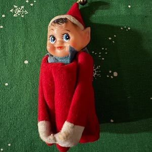 Vintage Christmas Red Pixie Knee Hugger Elf, 6&quot;, Made in Japan