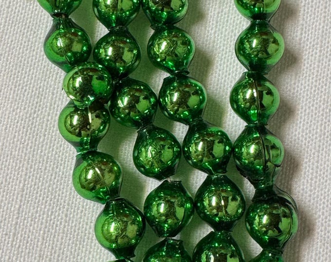 Vintage Green Mercury Glass Bead Garland: 48 Inch, 1950s Japan
