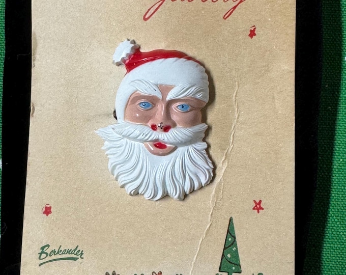 Vintage NOS Berkander Santa Face on a Card, 1940/1950