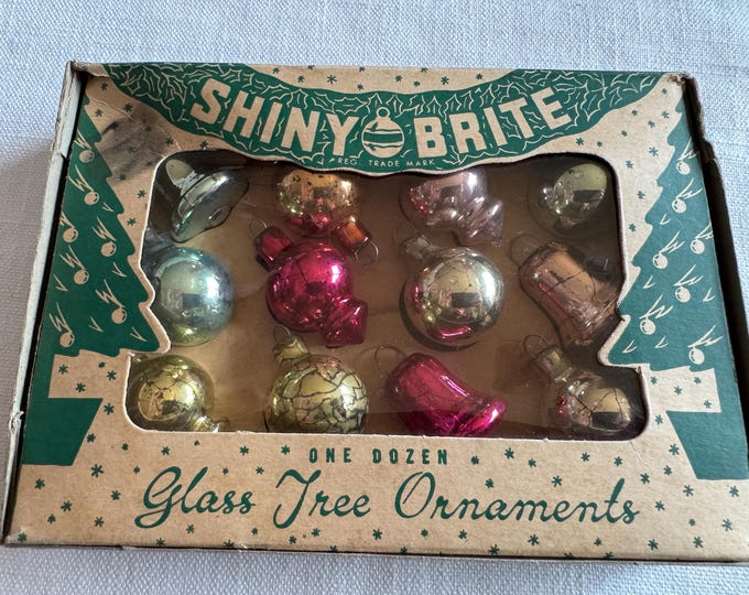 Vintage Hard to Find Shiny Brite Conical Christmas Ornaments, Garland Box