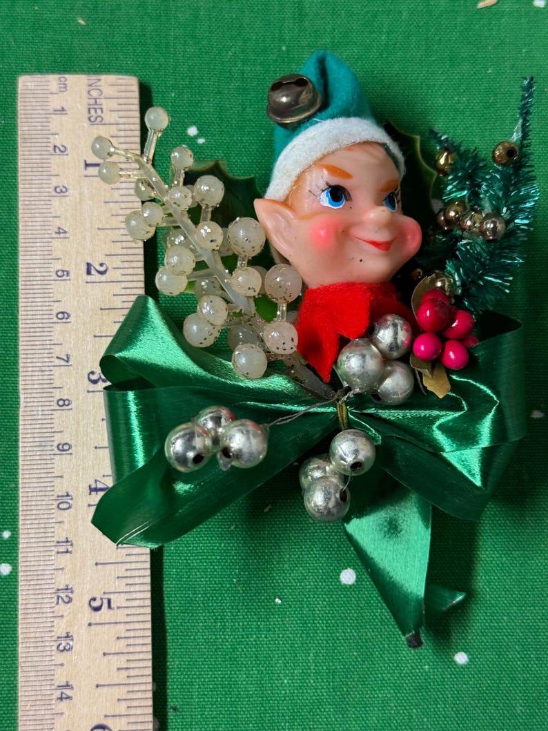 Vintage Pixie Elf Christmas Corsage: Mercury Beads, Bottlebrush Sprigs ...
