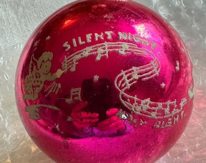 Vintage Pink Silent Night Animated Tune ornament: 3 inches, 1949, Made In USA
