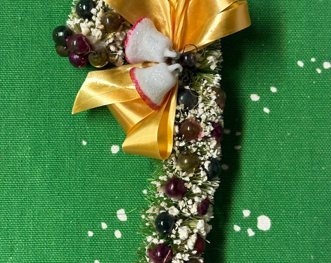 Vintage Rare Green Bottle Brush Candy Cane Pin: Sugar Bells, Mercury Beads, 5”,  Japan