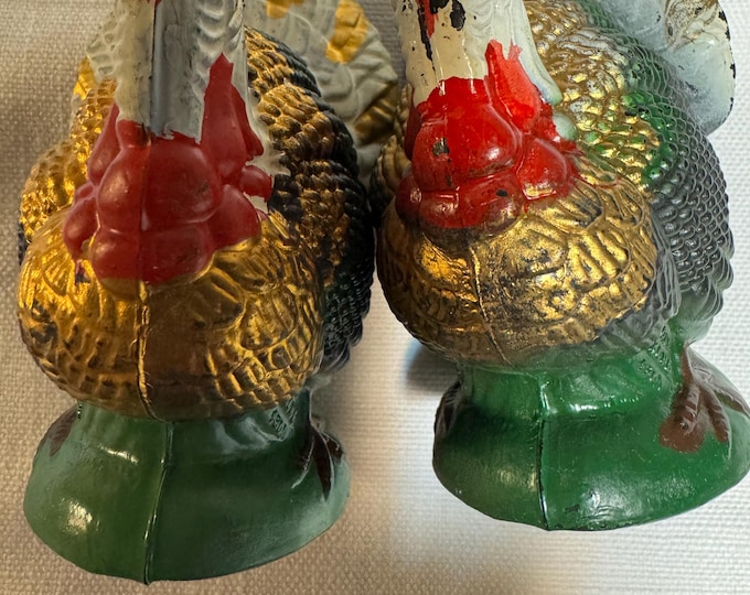 Two Vintage Plastic Turkeys: Great colors, , Made in Hong Kong