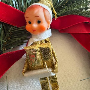 Vintage Gold Lame Christmas Knee Hugger Pixie Elf: 4.25 inches, No Label