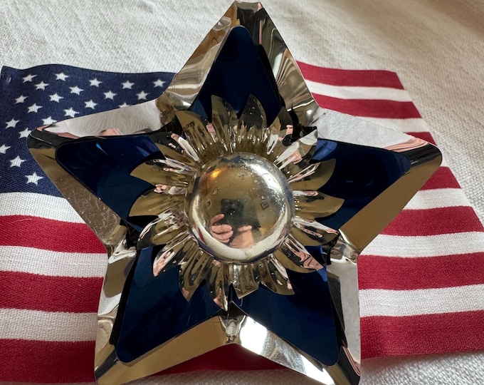 Handcrafted Vintage Christmas 3 Reflector Clip: Silver, Blue,        3 1/4”
