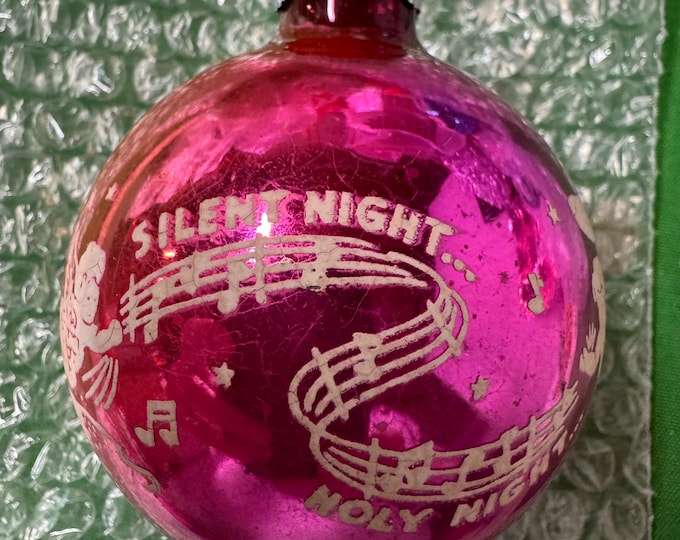 Vintage Pink Silent Night Animated Tune ornament: 3 inches, 1949, Made In USA