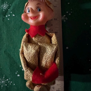 Vintage Christmas Gold Lame Pixie Knee Hugger Elf, 6&quot;, Made in Japan
