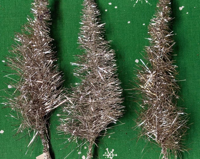 Vintage NOS 3 Silver Christmas Tinsel Picks: West Germany, 6 1/2”