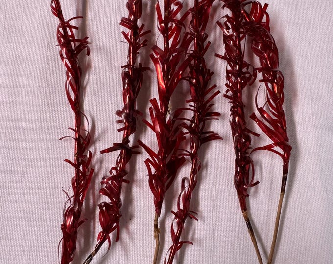 Vintage 6 Multi-sized Red Christmas Tinsel Picks: Japan