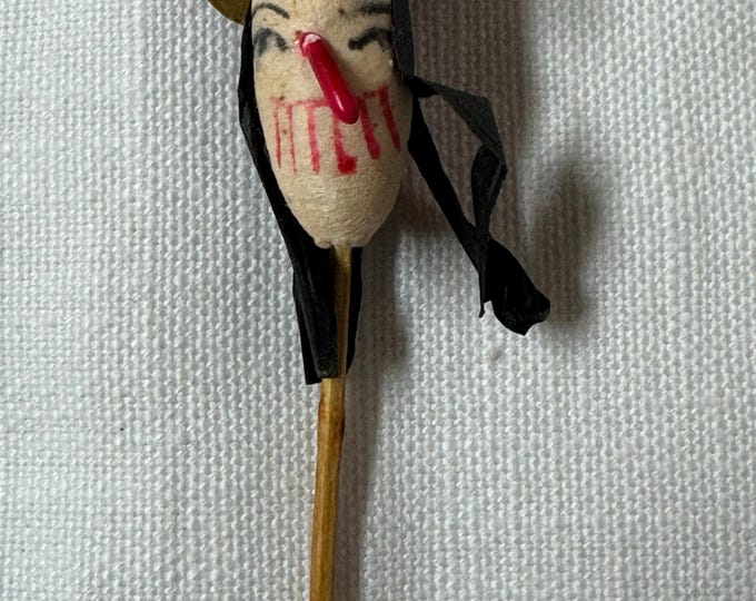 Vintage Cotton Spun Faced Witch Face Cupcake topper-1950-Japan