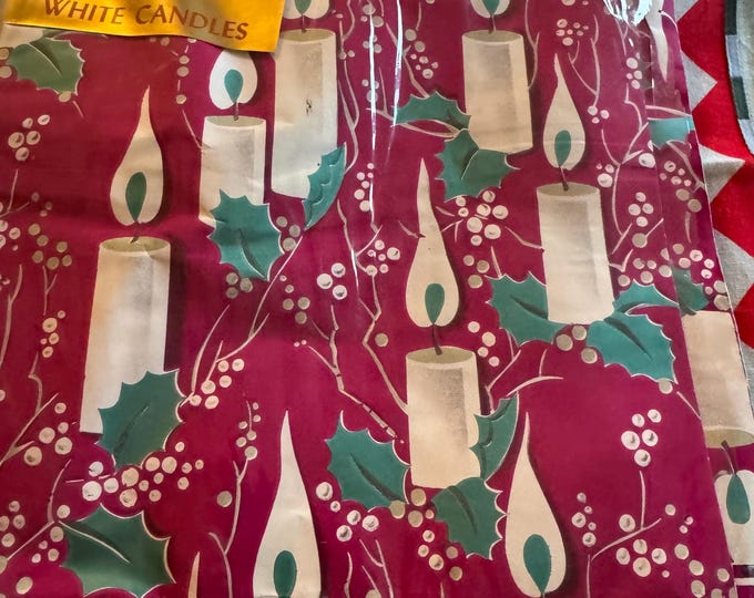 Vintage Dennison White Candles Flat Wrapping Paper: Made in USA