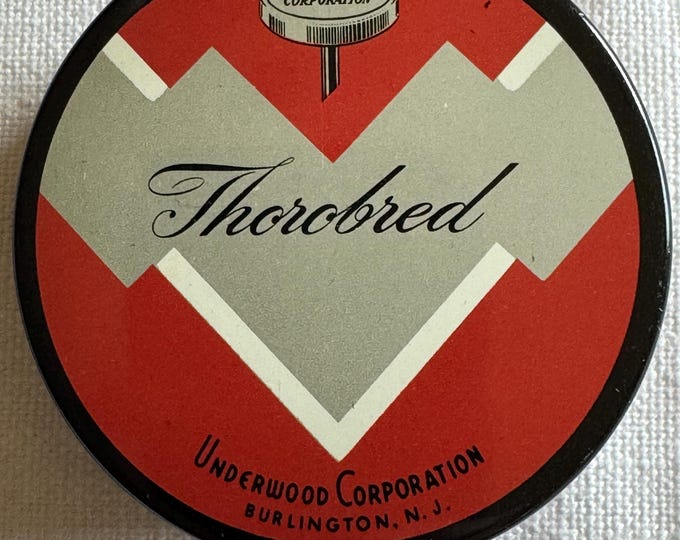 Vintage Thorobred Typewriter Ribbon Tape: Underwood Corporation, V graphic, 1950