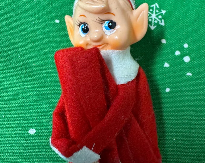 Vintage Red Christmas Knee Hugger Pixie Elf: 4 3/4”, Made In Japan