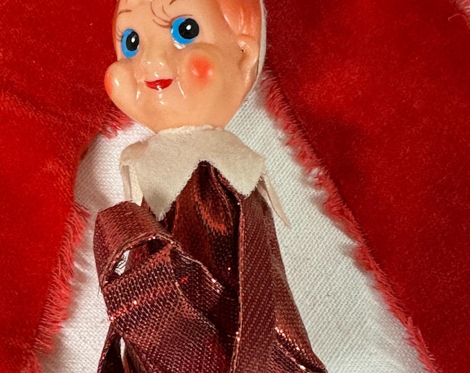 Vintage Red Lame Knee Hugger Pixie Elf: 6 inches, No Label