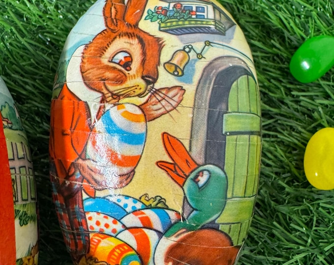 Vintage West Germany Paper Mache Easter Egg: Rabbit & Duck, Unmarked, 1900