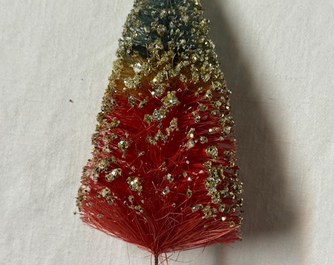 Vintage Unique Red Blue and Bottle Brush Christmas Tree: Japan, 1950s