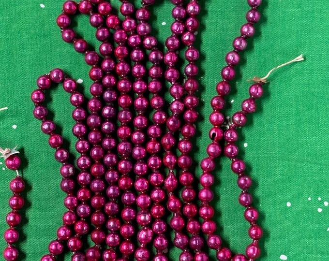 Vintage Fuschia Mercury Glass Bead Garland: 92 Inch, 1950s Japan Craft Supply