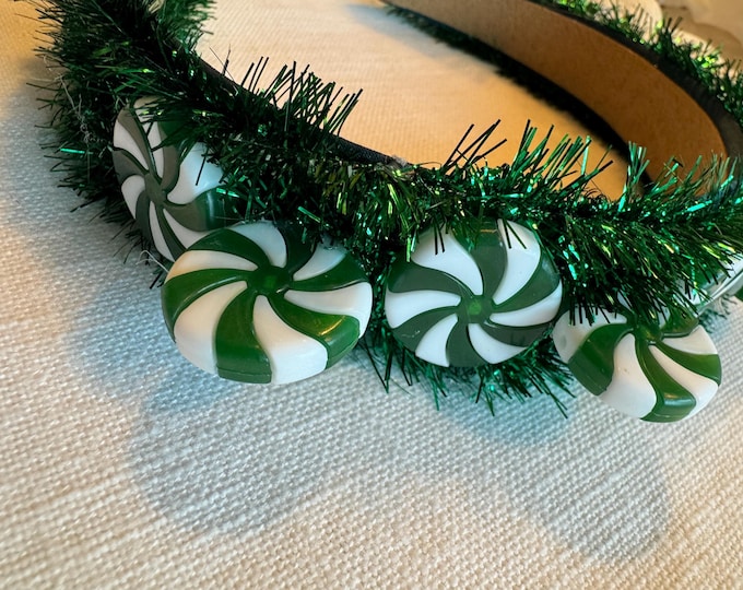 Handmade Peppermint Christmas Headband: Green and White Candy, New Materials
