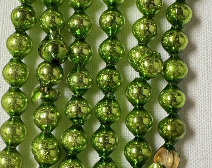 Vintage Chartreuse Mercury Glass Bead Garland: 75 Inch, Made in Japan