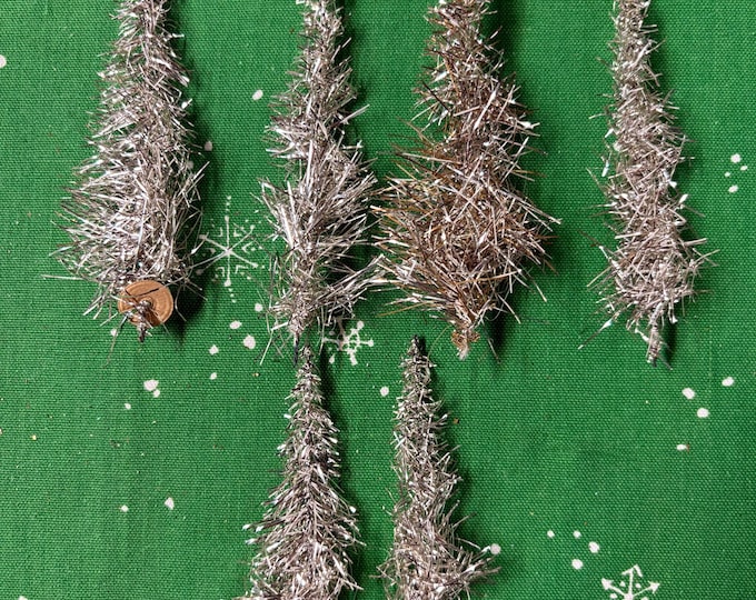 Vintage NOS 6 Silver Christmas Tinsel Picks: West Germany, 4” and 3 1/4”