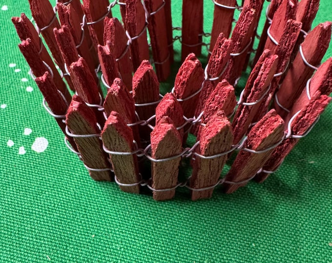 Vintage Small Red Wooden Picket Fence: 17 inches long, 1 1/2 inches high
