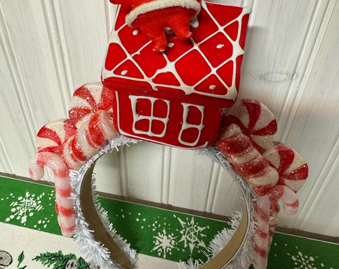 Handmade Flocked Santa Gingerbread House Christmas Headband