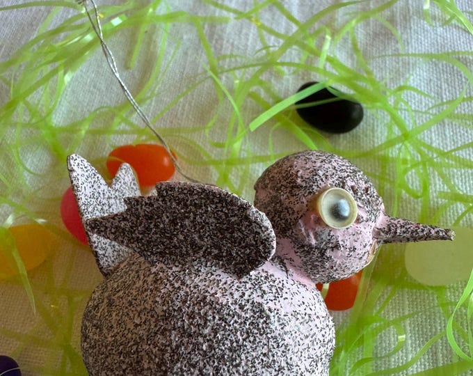 Vintage Pink Mica Bird with Googly Eyes Ornament: Made in Japan