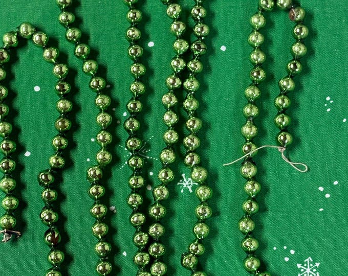 Vintage Green Mercury Glass Bead Garland: 72 inches, 1/2 inch bead, 1950s Japan