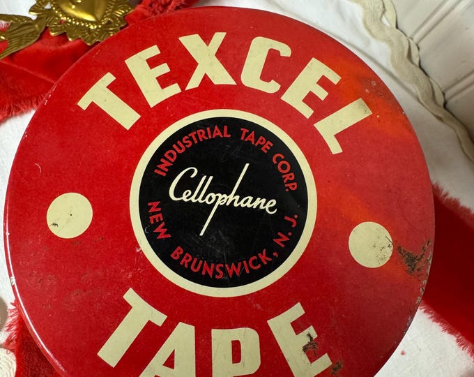 Vintage Large Texcel Tape Tin: Red & White, 1950s