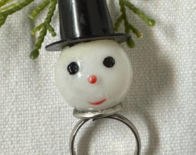 Handcrafted Vintage Snowman Cupcake Topper Ring: Made with vintage and new materials