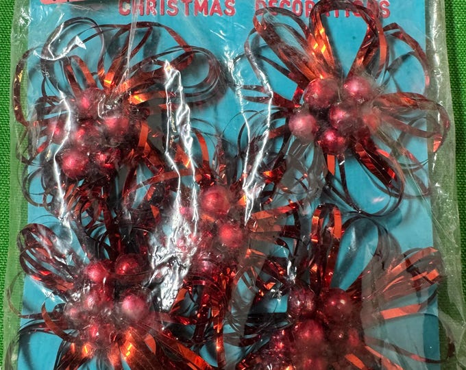 Vintage Christmas Starburst Package Ties: Red Foil Japan Decor (NOS)