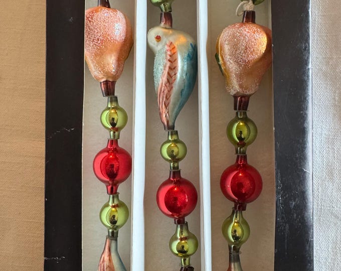 Vintage 1994 Radko Partridge Pear Glass Garland: 36”