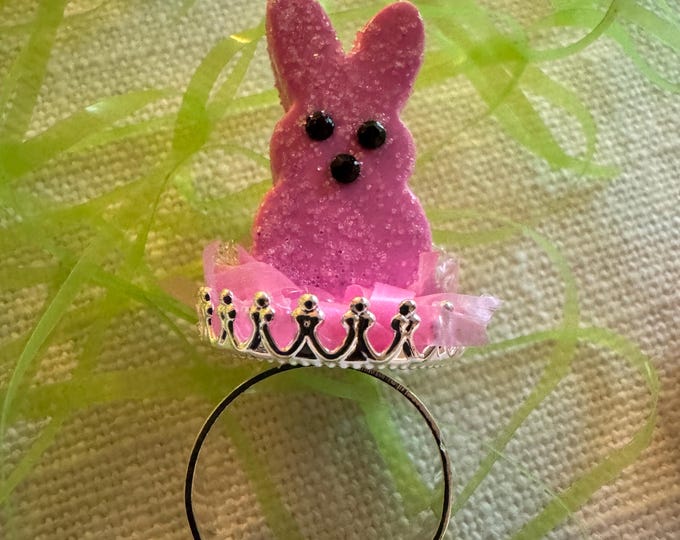 Handcrafted Faux Marshmallow Pink Bunny Ring: Handmade Jewelry