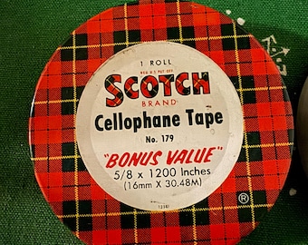 Vintage Scotch Cellophane Tape Red Tartan Plaid Tin , 3M Minnesota Mining Mftg, Made in USA, 1950