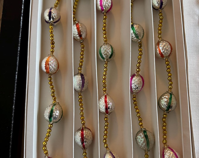 Vintage 1994 Radko Berry Stripe Glass Garland: 60” Czech Republic